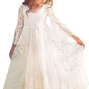 Gorgeous size 10 - 11 ivory girls lace flower girl gown dress worn once